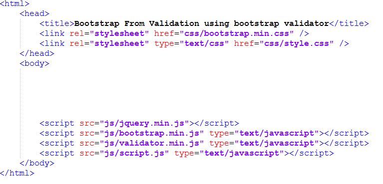 html code setup for bootstrap form validation